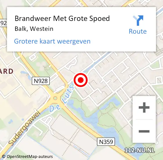 Locatie op kaart van de 112 melding: Brandweer Met Grote Spoed Naar Balk, Westein op 18 september 2016 09:32