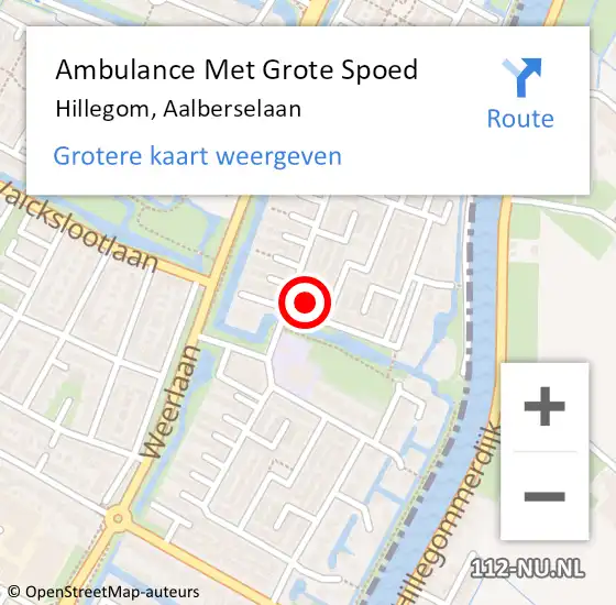 Locatie op kaart van de 112 melding: Ambulance Met Grote Spoed Naar Hillegom, Aalberselaan op 18 september 2016 10:02