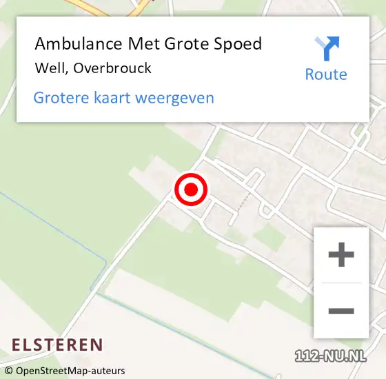 Locatie op kaart van de 112 melding: Ambulance Met Grote Spoed Naar Well, Overbrouck op 18 september 2016 10:15