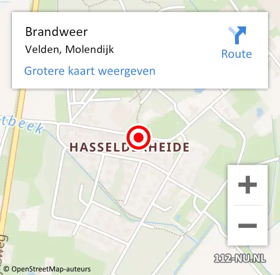 Locatie op kaart van de 112 melding: Brandweer Velden, Molendijk op 18 september 2016 10:43