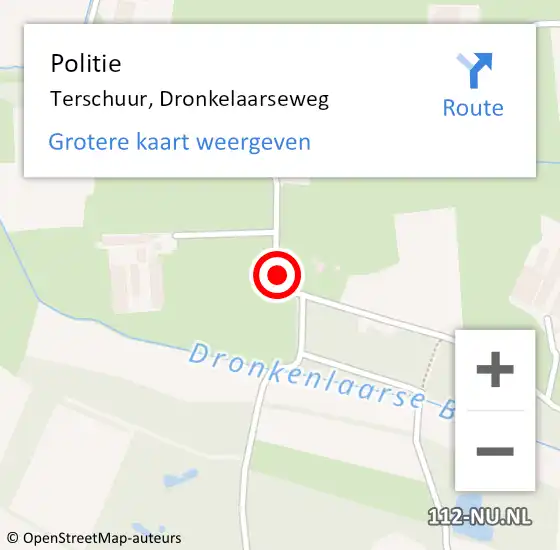 Locatie op kaart van de 112 melding: Politie Terschuur, Dronkelaarseweg op 18 september 2016 10:44