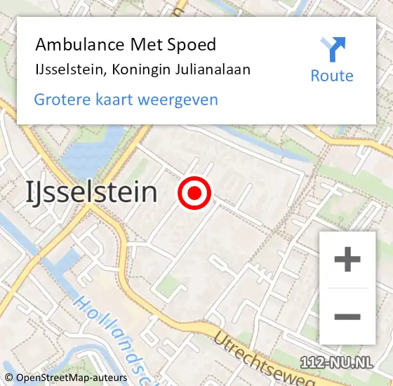 Locatie op kaart van de 112 melding: Ambulance Met Spoed Naar IJsselstein, Koningin Julianalaan op 18 september 2016 11:22