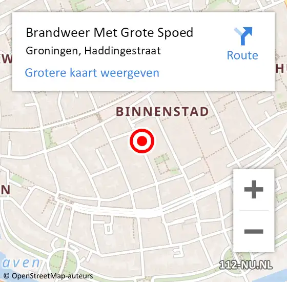 Locatie op kaart van de 112 melding: Brandweer Met Grote Spoed Naar Groningen, Haddingestraat op 18 september 2016 12:19