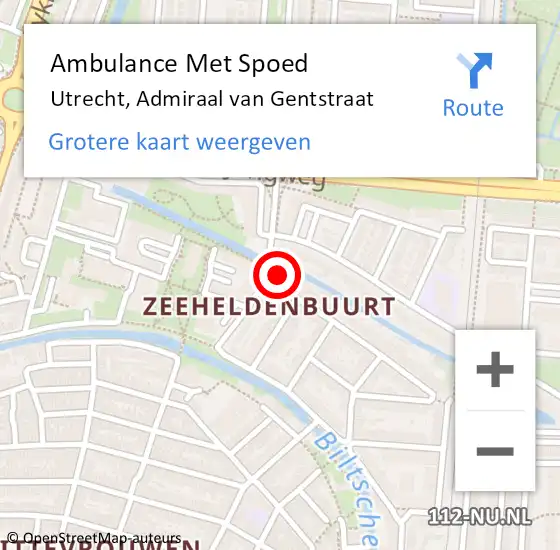 Locatie op kaart van de 112 melding: Ambulance Met Spoed Naar Utrecht, Admiraal van Gentstraat op 18 september 2016 12:37