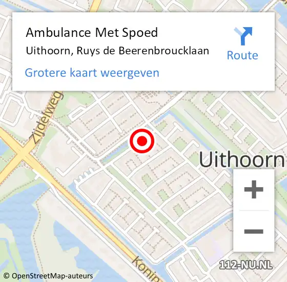 Locatie op kaart van de 112 melding: Ambulance Met Spoed Naar Uithoorn, Ruys de Beerenbroucklaan op 18 september 2016 13:10