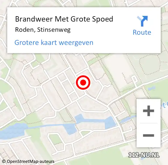 Locatie op kaart van de 112 melding: Brandweer Met Grote Spoed Naar Roden, Stinsenweg op 18 september 2016 13:31