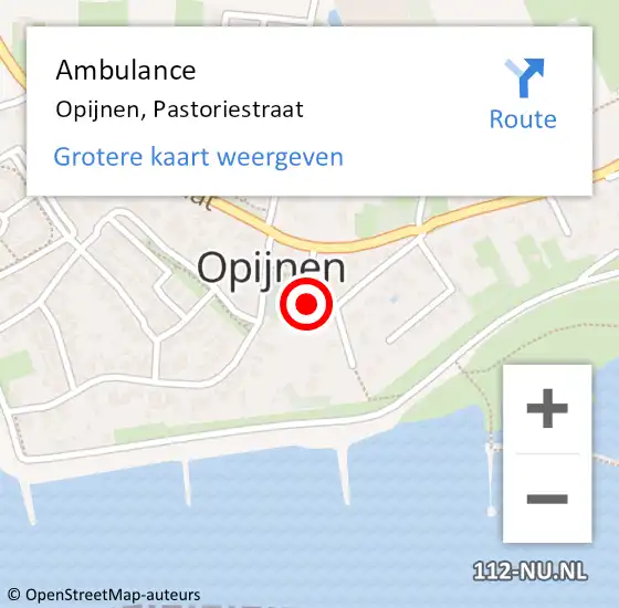 Locatie op kaart van de 112 melding: Ambulance Opijnen, Pastoriestraat op 18 september 2016 13:57