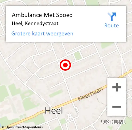 Locatie op kaart van de 112 melding: Ambulance Met Spoed Naar Heel, Kennedystraat op 18 september 2016 13:57