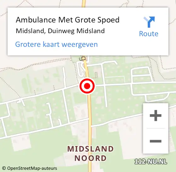 Locatie op kaart van de 112 melding: Ambulance Met Grote Spoed Naar Midsland, Duinweg Midsland op 18 september 2016 15:17