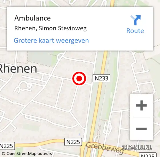 Locatie op kaart van de 112 melding: Ambulance Rhenen, Simon Stevinweg op 18 september 2016 15:21