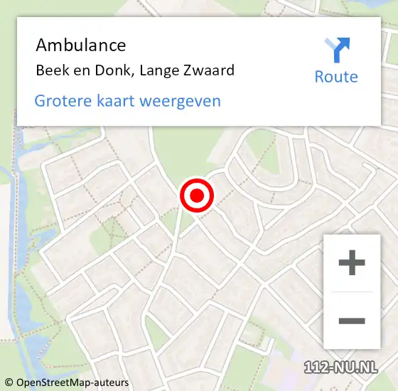 Locatie op kaart van de 112 melding: Ambulance Beek en Donk, Lange Zwaard op 18 september 2016 16:41