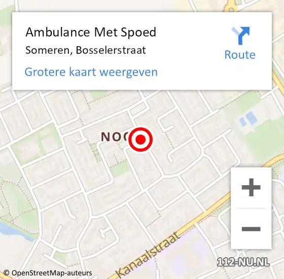 Locatie op kaart van de 112 melding: Ambulance Met Spoed Naar Someren, Bosselerstraat op 18 september 2016 17:42