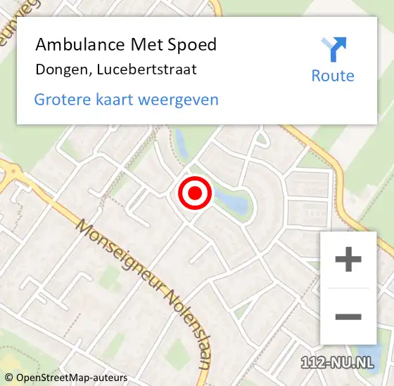 Locatie op kaart van de 112 melding: Ambulance Met Spoed Naar Dongen, Lucebertstraat op 18 september 2016 17:43