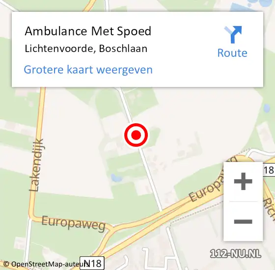 Locatie op kaart van de 112 melding: Ambulance Met Spoed Naar Lichtenvoorde, Boschlaan op 18 september 2016 18:35