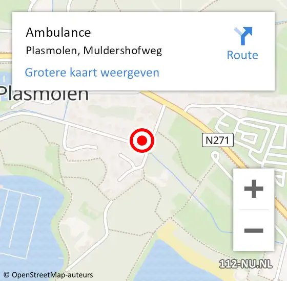 Locatie op kaart van de 112 melding: Ambulance Plasmolen, Muldershofweg op 18 september 2016 18:59