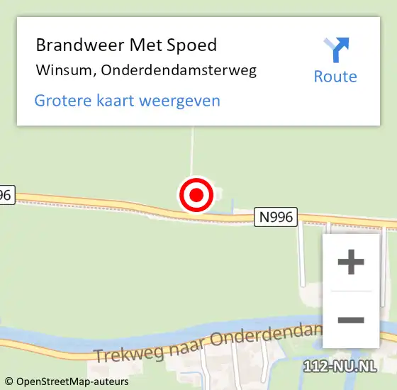 Locatie op kaart van de 112 melding: Brandweer Met Spoed Naar Winsum, Onderdendamsterweg op 18 september 2016 20:03