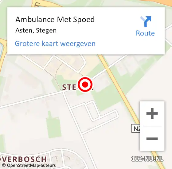 Locatie op kaart van de 112 melding: Ambulance Met Spoed Naar Asten, Stegen op 18 september 2016 20:44