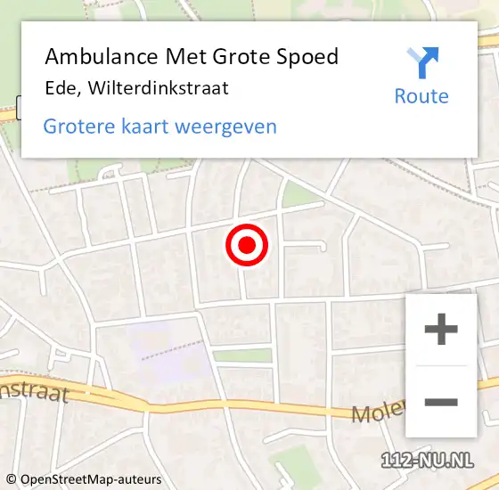 Locatie op kaart van de 112 melding: Ambulance Met Grote Spoed Naar Ede, Wilterdinkstraat op 18 september 2016 21:43