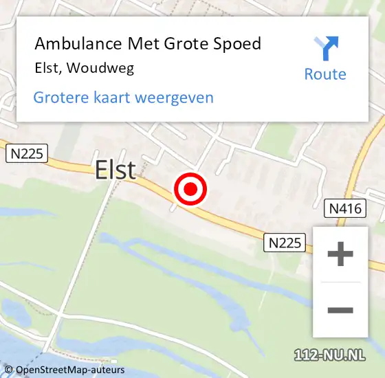 Locatie op kaart van de 112 melding: Ambulance Met Grote Spoed Naar Elst, Woudweg op 18 september 2016 21:49