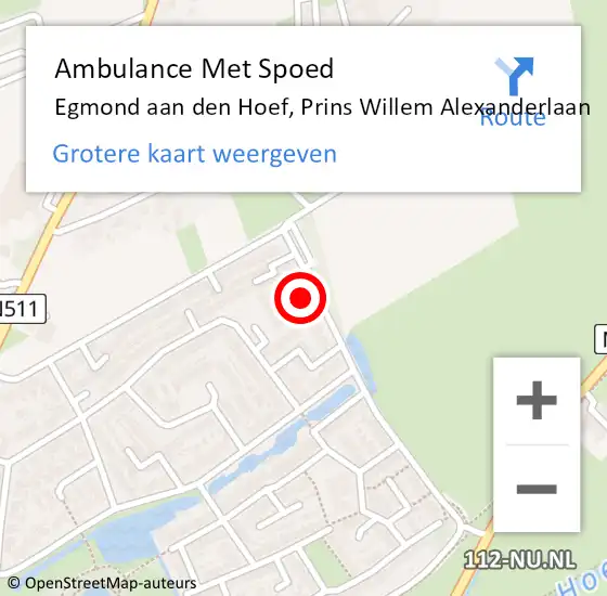 Locatie op kaart van de 112 melding: Ambulance Met Spoed Naar Egmond aan den Hoef, Prins Willem Alexanderlaan op 18 september 2016 22:49