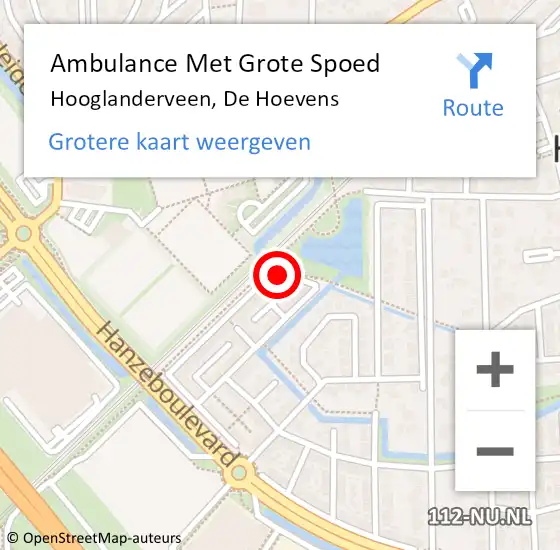 Locatie op kaart van de 112 melding: Ambulance Met Grote Spoed Naar Hooglanderveen, De Hoevens op 18 september 2016 23:45