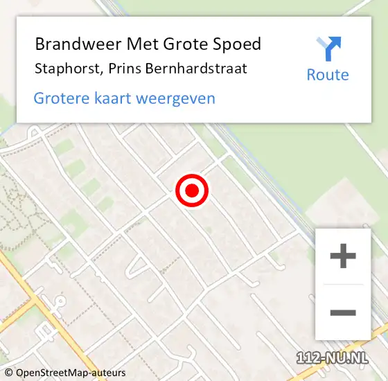 Locatie op kaart van de 112 melding: Brandweer Met Grote Spoed Naar Staphorst, Prins Bernhardstraat op 19 september 2016 00:56