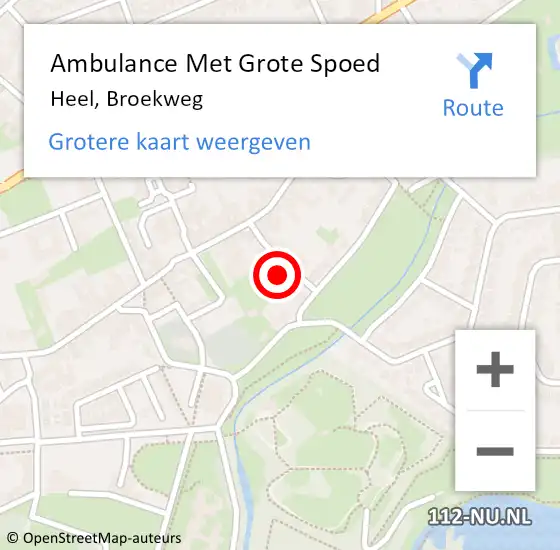 Locatie op kaart van de 112 melding: Ambulance Met Grote Spoed Naar Heel, Broekweg op 19 september 2016 02:46