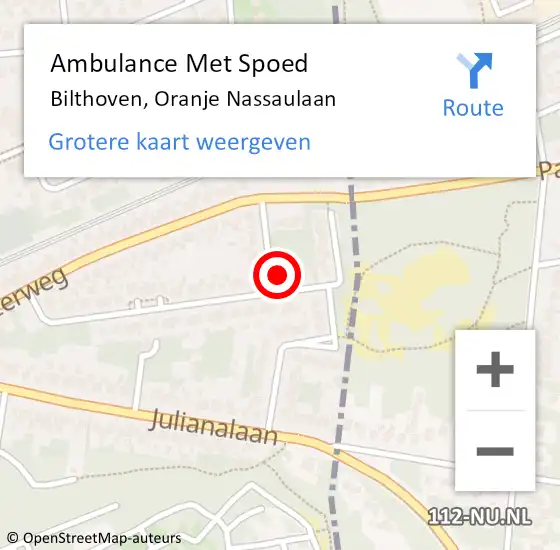 Locatie op kaart van de 112 melding: Ambulance Met Spoed Naar Bilthoven, Oranje Nassaulaan op 19 september 2016 03:29