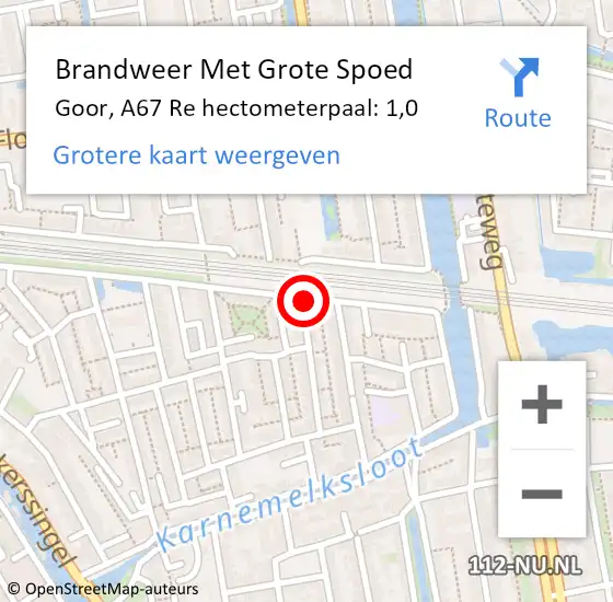 Locatie op kaart van de 112 melding: Brandweer Met Grote Spoed Naar Goor, A67 Re hectometerpaal: 1,0 op 19 september 2016 03:48