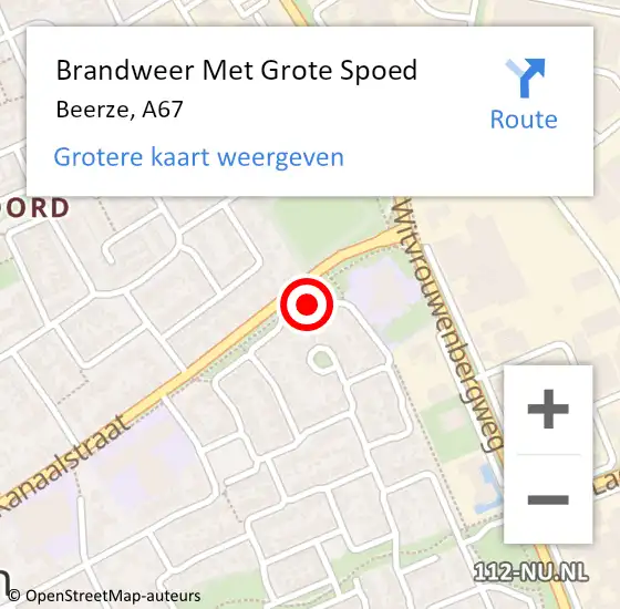 Locatie op kaart van de 112 melding: Brandweer Met Grote Spoed Naar Beerze, A67 op 19 september 2016 04:04