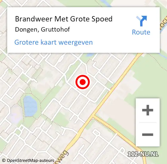 Locatie op kaart van de 112 melding: Brandweer Met Grote Spoed Naar Dongen, Gruttohof op 19 september 2016 04:07