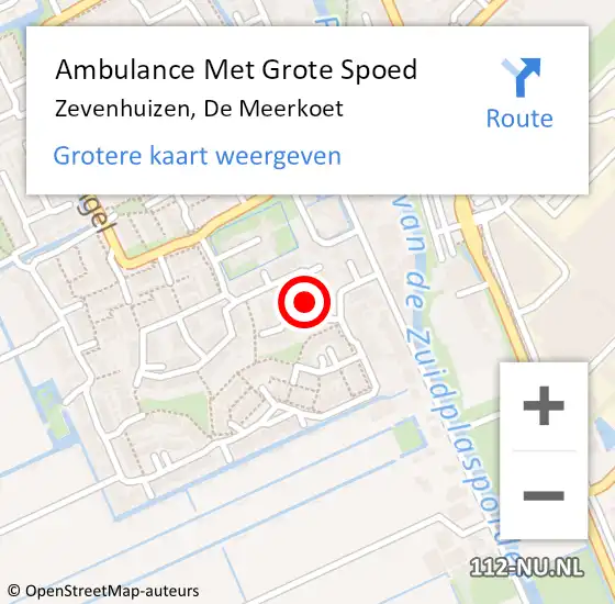 Locatie op kaart van de 112 melding: Ambulance Met Grote Spoed Naar Zevenhuizen, De Meerkoet op 19 september 2016 06:03