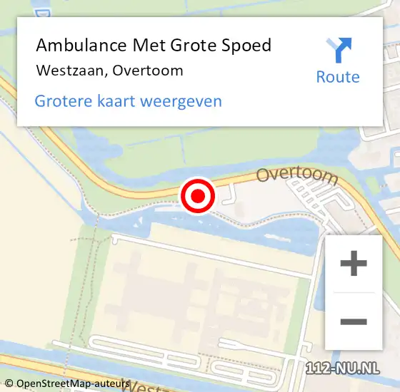 Locatie op kaart van de 112 melding: Ambulance Met Grote Spoed Naar Westzaan, Overtoom op 19 september 2016 06:55