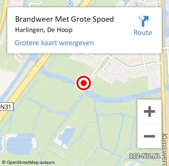 Locatie op kaart van de 112 melding: Brandweer Met Grote Spoed Naar Harlingen, De Hoop op 19 september 2016 06:58