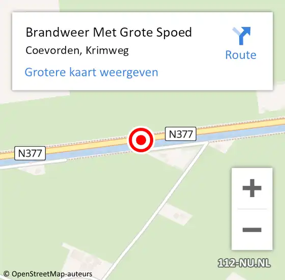 Locatie op kaart van de 112 melding: Brandweer Met Grote Spoed Naar Coevorden, Krimweg op 19 september 2016 07:25