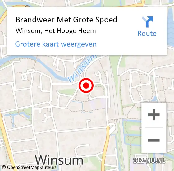 Locatie op kaart van de 112 melding: Brandweer Met Grote Spoed Naar Winsum, Het Hooge Heem op 19 september 2016 08:19