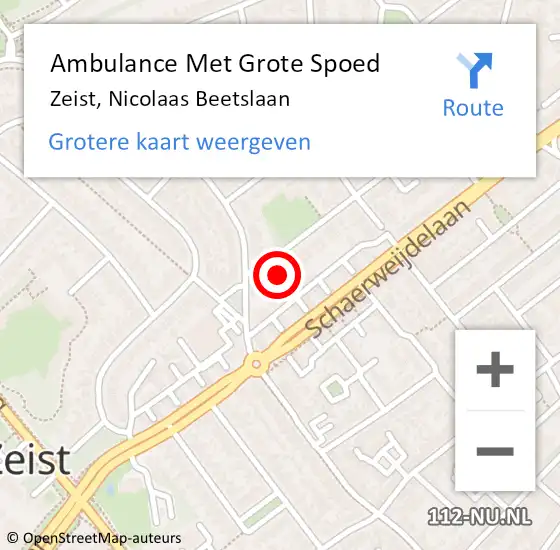 Locatie op kaart van de 112 melding: Ambulance Met Grote Spoed Naar Zeist, Nicolaas Beetslaan op 19 september 2016 08:32