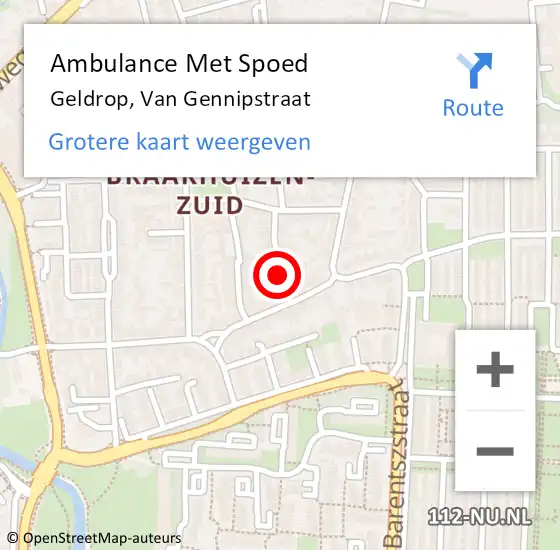 Locatie op kaart van de 112 melding: Ambulance Met Spoed Naar Geldrop, Van Gennipstraat op 19 september 2016 09:00