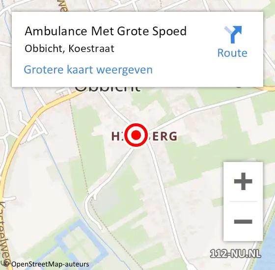 Locatie op kaart van de 112 melding: Ambulance Met Grote Spoed Naar Obbicht, Koestraat op 27 december 2013 18:22