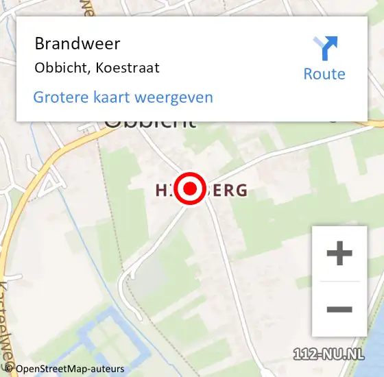 Locatie op kaart van de 112 melding: Brandweer Obbicht, Koestraat op 27 december 2013 18:22