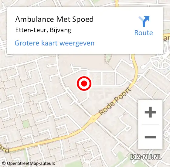 Locatie op kaart van de 112 melding: Ambulance Met Spoed Naar Etten-Leur, Bijvang op 19 september 2016 09:32