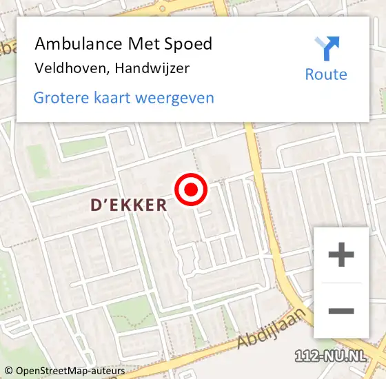 Locatie op kaart van de 112 melding: Ambulance Met Spoed Naar Veldhoven, Handwijzer op 19 september 2016 10:40