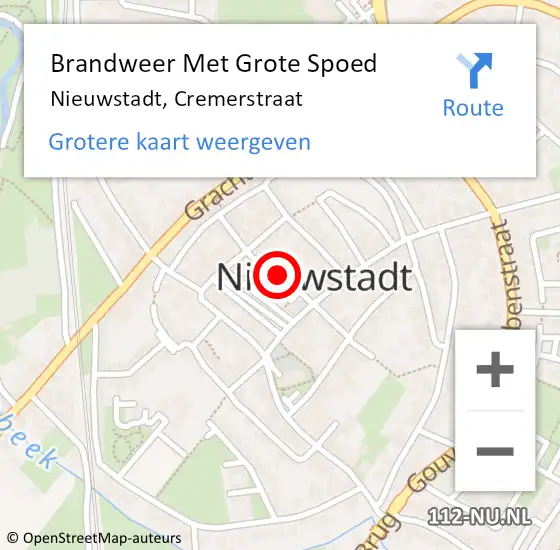 Locatie op kaart van de 112 melding: Brandweer Met Grote Spoed Naar Nieuwstadt, Cremerstraat op 19 september 2016 12:47