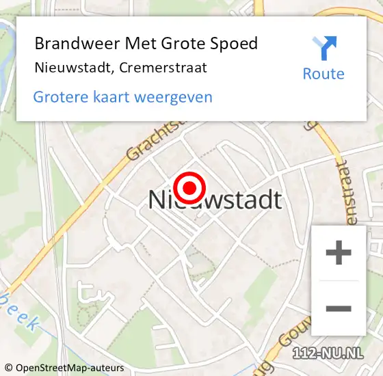 Locatie op kaart van de 112 melding: Brandweer Met Grote Spoed Naar Nieuwstadt, Cremerstraat op 19 september 2016 12:50