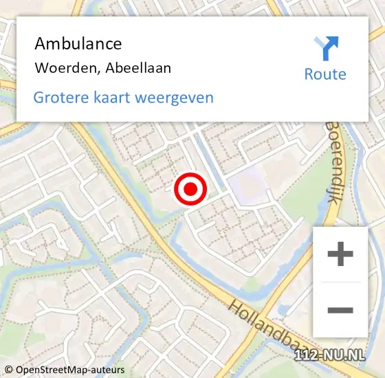 Locatie op kaart van de 112 melding: Ambulance Woerden, Abeellaan op 19 september 2016 13:03