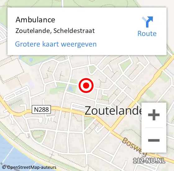 Locatie op kaart van de 112 melding: Ambulance Zoutelande, Scheldestraat op 19 september 2016 13:18