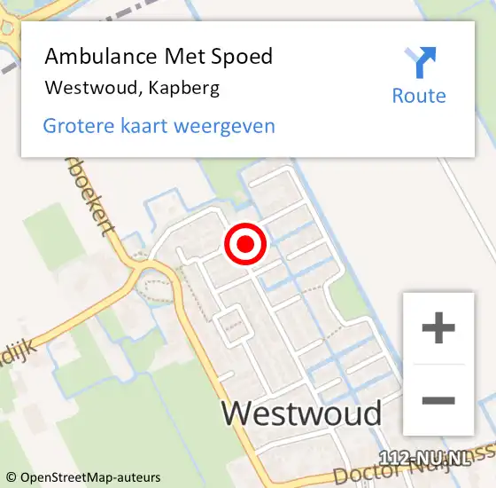 Locatie op kaart van de 112 melding: Ambulance Met Spoed Naar Westwoud, Kapberg op 19 september 2016 13:22