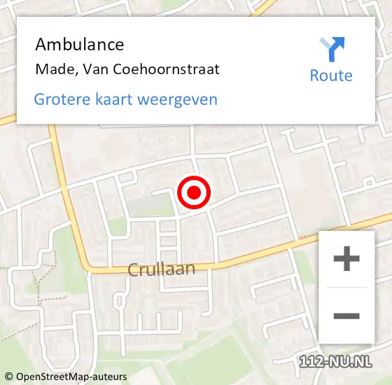 Locatie op kaart van de 112 melding: Ambulance Made, Van Coehoornstraat op 19 september 2016 13:31