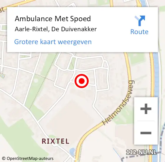 Locatie op kaart van de 112 melding: Ambulance Met Spoed Naar Aarle-Rixtel, De Duivenakker op 19 september 2016 13:55