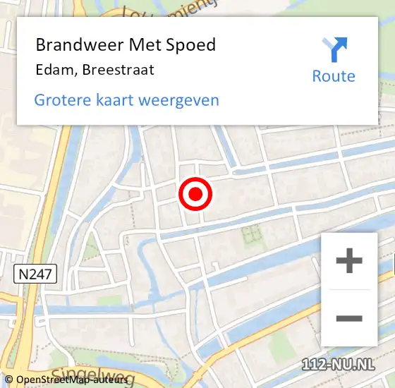 Locatie op kaart van de 112 melding: Brandweer Met Spoed Naar Edam, Breestraat op 19 september 2016 14:40